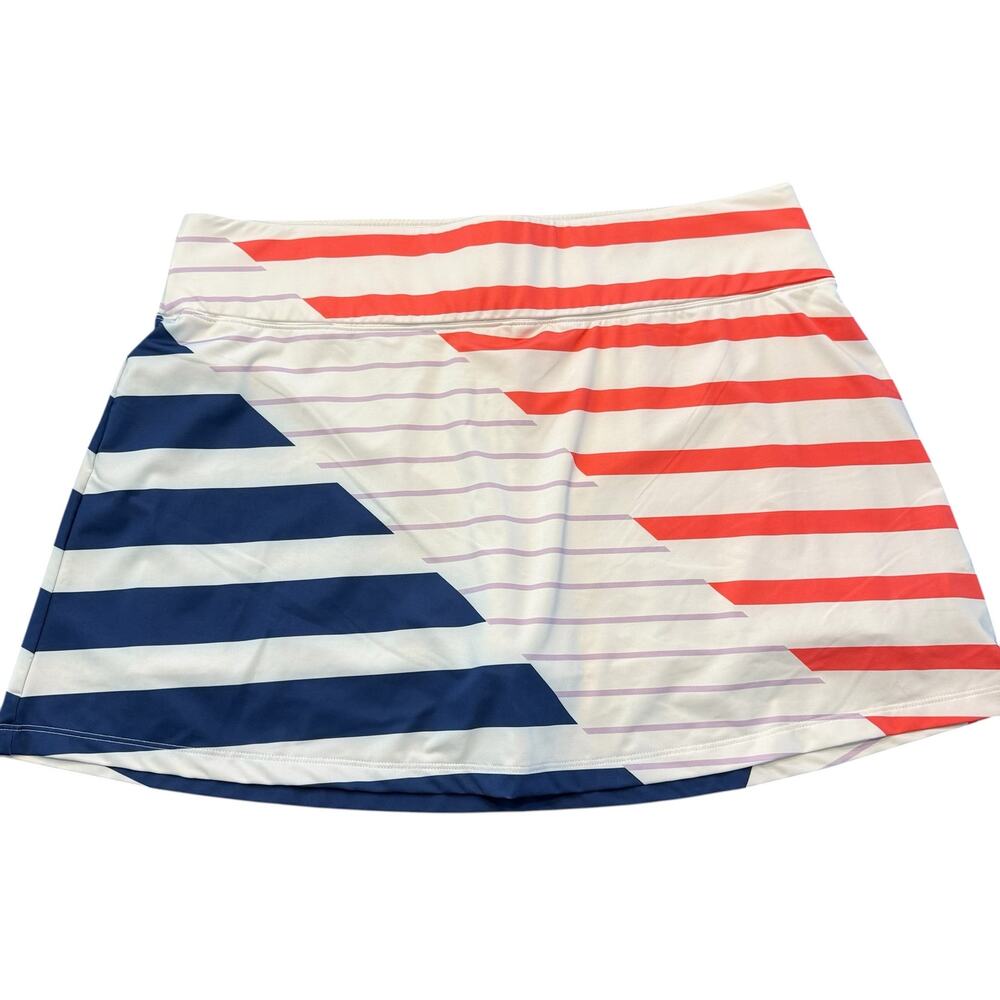 Prince Women’s blue/purple/coral pink striped tennis skort, XL